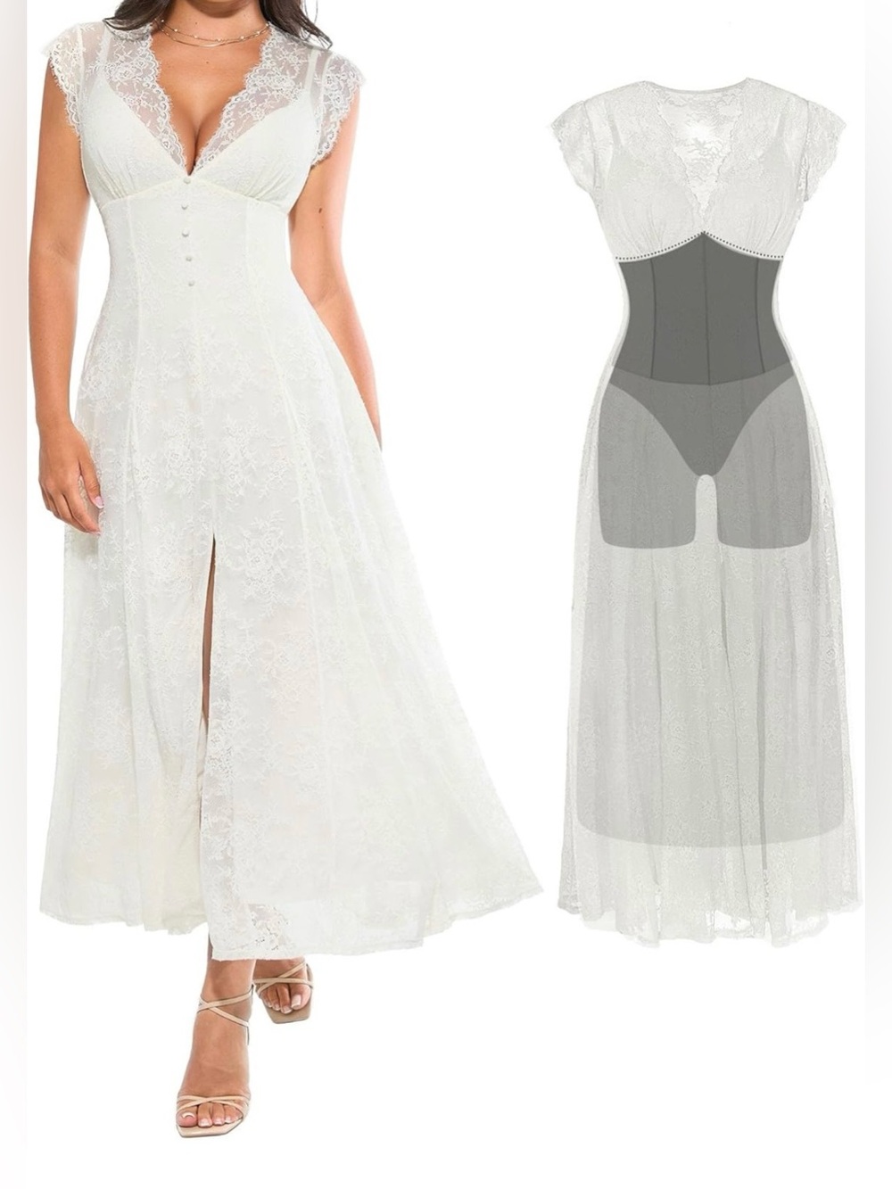 Popilush Women's Lace Formal Sleeveless V Neck Maxi Shapewear Dress